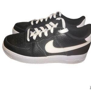 Nike Black and White Leather Airforce 1 Low Sneakers - Kids 6.5/ Womens 8